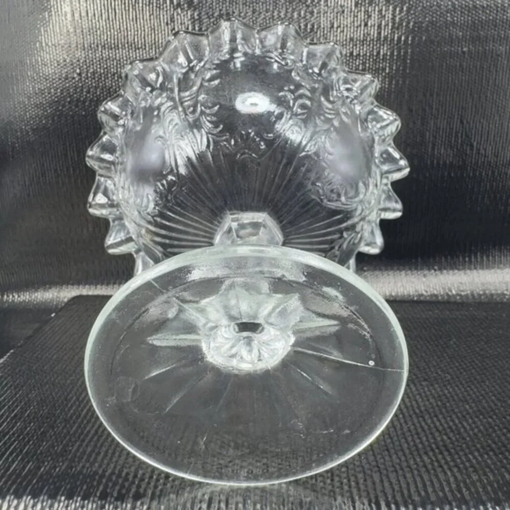Antique Clear Footed Compote Dish‎ Bowl Wavy Edges Glassware Decor Dish Bowl VTG